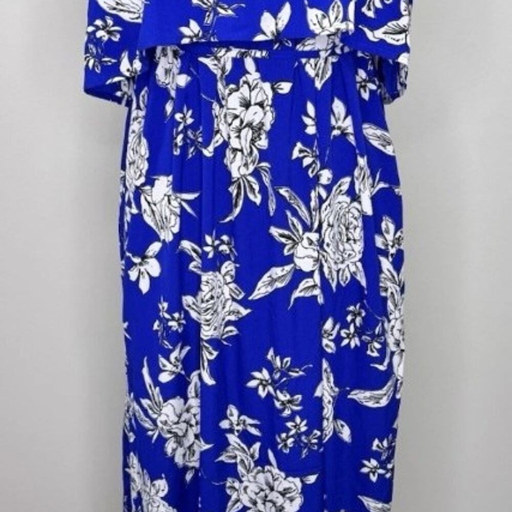 Motherhood Maternity Dress Floral Adjustable Straps Womens Blue White Size S
